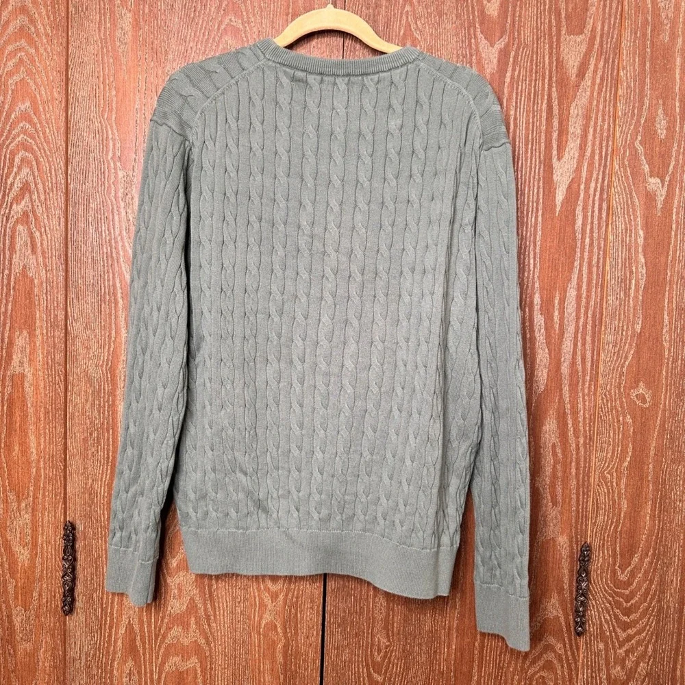 J.Crew‎ Preppy Cable Knit Mens XL Sage Green Cotton Crewneck Sweater Old Money
